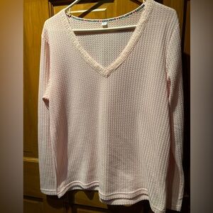 Pink V-Neck Ribbed Long Sleeve top Size L